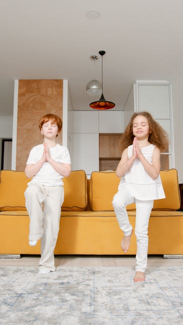 Teenage girl doing a peaceful yoga pose in her bright living room